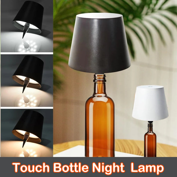Wireless Table Lamp LED Wine Bottle Base Rechargeable Vases Light Touch Switch Bar Dining Lamp