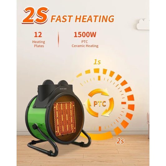 Outdoor Heaters for Patio 1500W Electric Garage Heater with 90°Adjustable Angle Overheat Protection and 2S Fast Heating Greenho