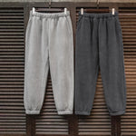 Maden Men's Casual Polar Fleece Cuffed Sweatpants Solid Color Elastic Waist Fleece-lined Pants Warm Sports Straight-leg Trousers