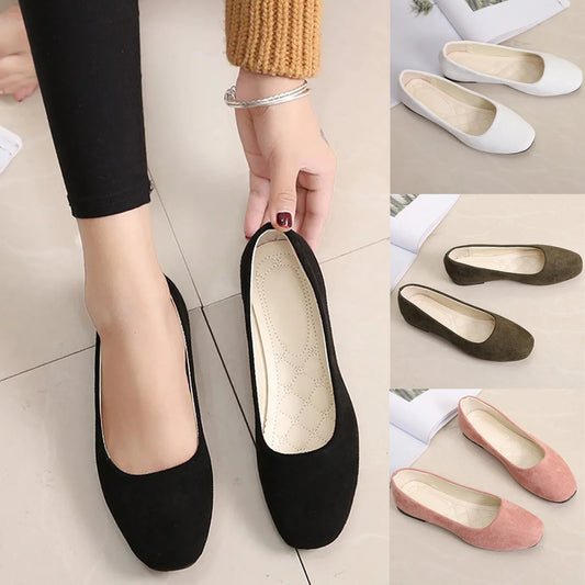 Women Suede Loafers Flat Heel Shallow Female Shoes Spring Summer Square Toe Basic Concise Women Pumps Size 36-43