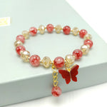 Fashion Crystal Butterfly Pendant Bracelet Colorful Imitation Ceramic Beaded Stretch Bracelets For Women Girls Birthday Gifts