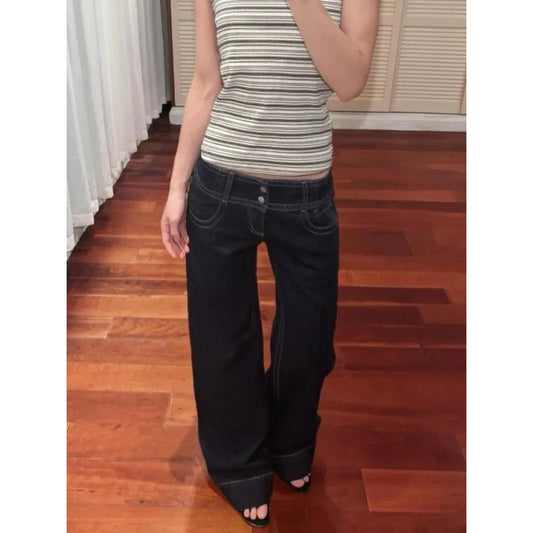 American Retro Low Waist Wide Leg Jeans Women's Summer Autumn Loose Drapey Tall Extended Length Hot Girls Wide Leg Pants