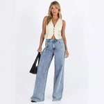 Korean-style Casual Loose Wide-leg Jeans. New Fashionable, Simple and Casual Floor-length Jeans for Ladies in All Four Seasons