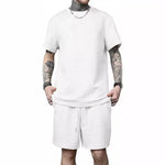 New Mens Sports Casual Set Solid Color Simple Shorts Sleeve T-shirt 2-piece Fashion Menswear