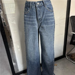Metal Loose Solid Color Jeans Woman Casual Straight High Waist Long Pants Street Fashion Baggy Women's New Versatile Jeans