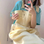 Yellow Overalls Women Summer New Sweet Cute Jumpsuit Woman Strap Pants Straight Wide Leg Pant Female