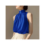 2025 Silkly Satin Sleeveless Crop Top Summer Half Turtleneck Women Pulover Tee Halter Vest Lady Loose Shirts Red party Blouses