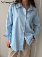 Blue Oversize Women Cotton Linen Shirts And Blouses Long Sleeve Summer Basic White Office Women Shirts Loose Top For Woman Linen