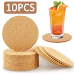 10PCS Cup Mat Natural Round Wooden Pad Durable Non-Slip Cork Coaster Tea Coffee Mug Drinks Holder for Table Decor DIY Tableware