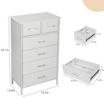 Chest of 6 Drawers, Drawer Dresser storage organizer for Bedroom, Living Room, Storage Cabinet Dresser with Steel Frame, White