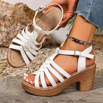 Fashion Woven Straps Chunky Heel Sandals Women Summer Ankle Buckle High Heeled Rome Shoes Woman Open Toe Platform Sandles 36-42