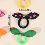 30Pcs Bunny Ears Elastic Hair Bands Cute Dot Flower Print Hair Tie For Baby Girls Random Color Mix Rope Kid Headwear Accessories