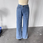 Korean-style Casual Loose Wide-leg Jeans. New Fashionable, Simple and Casual Floor-length Jeans for Ladies in All Four Seasons