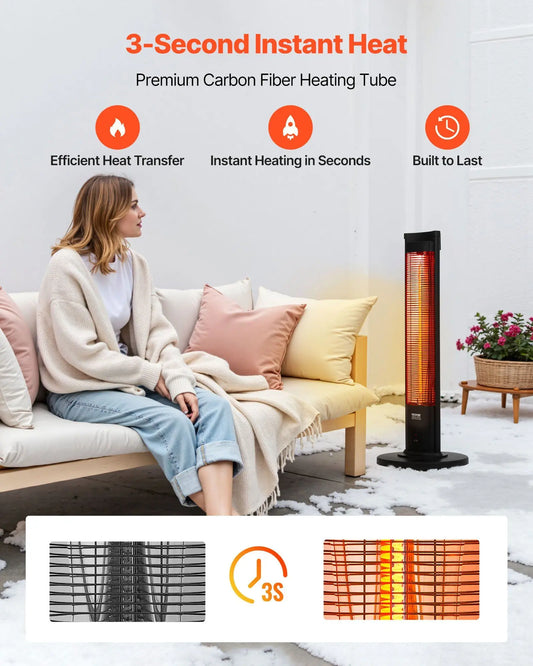 1500W Infrared Heater Indoor Outdoor IP34 Waterproof Electric Space Heater with Remote Control & 2 Speeds for Patio Garage