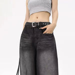 Oversized Retro Black Jeans Wide Leg Pants For Women Chic Y2K Low Waist Baggy Jeans Trouser Mens Barrel Jeans Streetwear
