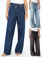 Women Floor Length Pant Jeans Denim Wide Leg Pants Straight Trousers Casual Loose Elegant Splice High Waist Autumn Winter