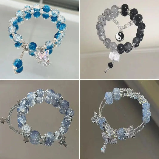 Butterfly Star Moon Flower Pendant Glazed Bracelet Jewelry Gift with Colorful Beads Bead Chain Beauty Accessory Lucky Bracelet