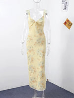 Summer Flower Printed Women's Sexy Low-cut Dress Sleeveless Backless Slim Sling Dresses 2025 Beach Vacation Lady Vestidos