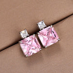 Huitan Luxury Princess CZ Stud Earrings for Women Yellow/Pink Cubic Zircon Colored Temperament Ear Piercing Accessories Jewelry