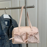 Cute Bow Tie Design Underarm Bags for Women 2025 Y2K Korean Fashion Handbags and Purses Pu Leather Shoulder Bag Designer Bag