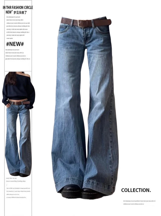 Autumn Winter Women Vintage Old Money Baggy Flare Jean Japanese Y2K Streetwear Denim Pants Grunge Bell-Bottom High Street Korean