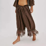 Combhasaki Women's Y2K Loose Fit Bloomers Cropped Pants Drawstring High Waist Floral Lace Patchwork Calf-Length Lantern Trousers