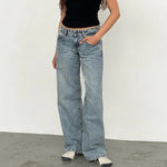 Y2K Women Wide Leg Denim Pants Baggy Low Waist Boyfriend Jeans Casual Vintage Loose Fit Jeans Trousers Cyber Grunge Streetwear