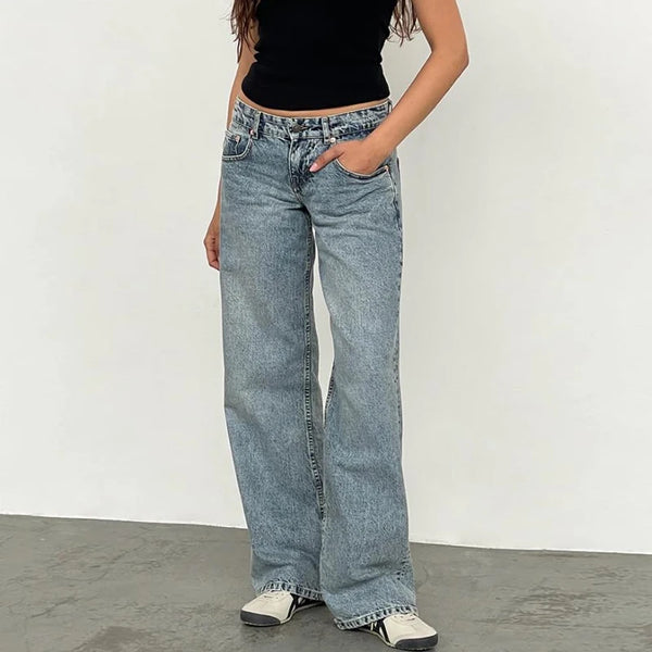 Y2K Women Wide Leg Denim Pants Baggy Low Waist Boyfriend Jeans Casual Vintage Loose Fit Jeans Trousers Cyber Grunge Streetwear