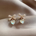 Non Pierced Mini Zircon Heart Clip on Earrings Fashion Temperament Small Heart Pearls Cloud Ears Clips for Women Evening Party