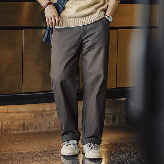 Maden Vintage Solid Logging Pants Versatile Cotton Straight Casual Lumberjack Pants with Zipper Fly and Pockets Trousers for Men