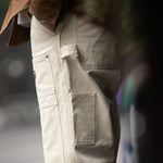 Maden Workwear American Retro Distressed Loose Off White Jeans Washed Straight Multi Pocket Woodcutter Pants Men