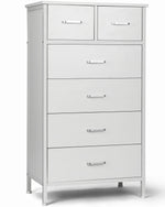 Chest of 6 Drawers, Drawer Dresser storage organizer for Bedroom, Living Room, Storage Cabinet Dresser with Steel Frame, White