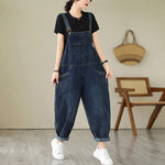 6223 Spring Fall Fashion Women's Multi Pocket Cargo Suspender Female Vintage Patchwork Blue Denim Overalls Casual Loose Jumpsuit