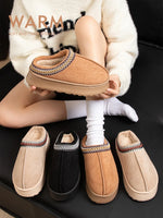 Slippers cotton home cotton shoes winter couples thick soled home solid color warm cotton slippers with velvet non-slip