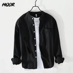 HIQOR Men's Shirt 100% Cotton All-match Long Sleeve Tops 2025 Spring Summer Solid Color Shirts Man Casual Blouses Streetwear Men