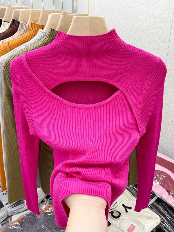 2025 Autumn Winter Sexy Hollow Out Women Sweaters Slim Vintage Jumper Soft Warm Pull Female Casual Pullover Knitted Sweater Tops