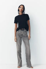 BANA Slim Fit High Waist Long Straight Leg Jeans Women's Premium Denim orts Summer Faion Trend Waed out Effect