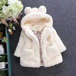 Winter Girl's Coat Furry New Hooded Bear Solid Color Long-sleeved Coat Thick Warm Cute Girls All Fashion Shawl