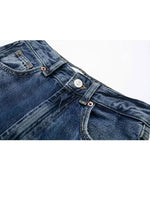 TRAFZA 2024 Women's Street Trendy Denim Jeans Deconstructed Trousers Embellished Mid-Waist Wide Leg Pockets Versatile Jeans