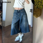 Women's Retro Wide Leg Baggy Casual Denim Shorts Harajuku Aesthetic Blue High Waist Shorts 2024 Summer Fashion Loose Fit Shorts