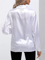Elegant Turn-Down Collar One Button Satin Long Sleeve Shirt For Women Office Blouse