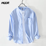 HIQOR Men's Shirt 100% Cotton All-match Long Sleeve Tops 2025 Spring Summer Solid Color Shirts Man Casual Blouses Streetwear Men