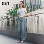 Semir Jeans Women 2024 New Winter Style with Fleece-Lined Floor-Length Trousers Hong Kong Style Wide-Leg Trousers