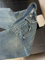 2025  Washed Diamond-encrusted Jeans Women's Spring Design Sense High-waisted Straight-leg Pants Loose Wide-leg Mopping Pants