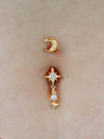 Sexy Women's Charm Moon Star Pendant Perforated Navel Ring Music Festival Jewelry Accessories