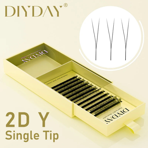 DIYDAY Single Tip 2D Y Eyelash Extension More Denser Softer False Mink Lashes Premade Fans Y Shaped Eye Lashes for Makeup Tools