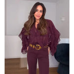 MUJER Ruffle Womens Blouses Semi Sheer Casual Blouses Woman Spring Fairy Shirts and Blouses for Lady Long Sleeve Tops Woman 2025