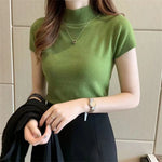 Fashion Woman Blouses Short Sleeve Summer Tops Blouse Women Turtleneck Knitted Blouse Shirt Women Tops Blouses DF4908
