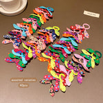 40 cute colorful random rabbit ear hair rings with sweet and windy rubber bands suitable for daily use as hair accessories