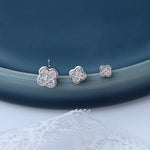 S925 solid sterling silver stud earrings with four-leaf clover ，elegant cute  small flower earrings